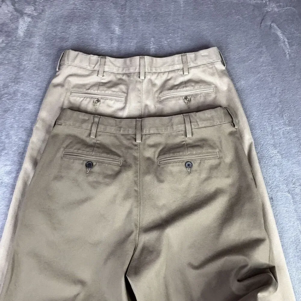 Lands' End Pants Mens 33x30 Beige Khakis Classic Fit Flat Front Cotton lot of 2 - Picture 6 of 11